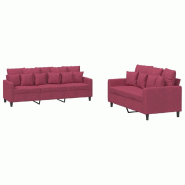 VidaXL Ensemble de canapés 2 pcs avec coussins Rouge bordeaux Velours Modèle Sirius Contemporain - 3201724