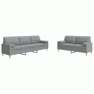 VidaXL Ensemble de canapés 2 pcs coussins décoratifs gris clair tissu Modèle Orlanda - 3278335