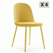 VS Venta-stock Lot de 4 chaises Kana moutarde, pieds en métal et assise rembourrée - jaune I22022