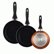 WellHome - Set de 3 Poêles Ø16/20/24cm en Aluminium Pressé Bronze Métallisé - aluminium WH16219