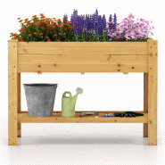 COSTWAY Bac surélevé, potager surélevé bois, bac plantation avec étagère, trous drainage, herbes, 120x60x81cm, Naturel - marron Bois massif SF6514ZM