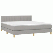 Décoshop26 - Cadre de lit LED avec sommier tête de lit matelas 180x200 cm tissu gris clair TDL0208504 - gris 3001543747763