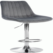 Décoshop26 - Tabouret de bar x1 réglable en hauteur pivotant à 360° assise en velours gris couture verticale pied métal chromé 10_0006467 - gris