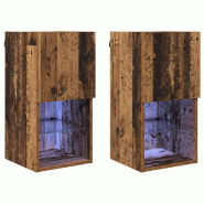 Helloshop26 - Lot de 2 meubles TV muraux rectangulaires modernes 30,5 x 30 x 60 cm avec éclairage LED ambiance cosy en bois ancien 02_0052805 - Bois