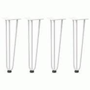 Helloshop26 - Lot de 4 pieds en épingle à cheveux pour table basse 42 cm design moderne avec patins réglables en acier blanc 02_0056740 - blanc aci