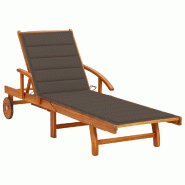 Helloshop26 - Transat chaise longue bain de soleil lit de jardin terrasse meuble d'extérieur avec coussin bois d'acacia solide 02_0012382 - marron Bo