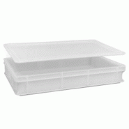 Lot de 2 boîtes de service à pâte 60x40x13h cm avec 1 couvercle avec fond et parois fermées 26 litres empilables en polyéthylène blanc alimentai Lot de 2 boîtes de service à pâte 60x40x13h cm avec 1 couvercle avec fond et parois fermées 26 litres empilables en polyéthylène blanc alimentai