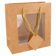 Sac kraft avec fenêtre anses cordon naturel 18+8x19cm - par 10