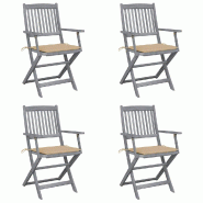 VidaXL Chaises Pliables D Extérieur Lot De 4 Et Coussins Bois D Acacia - gris 3064512