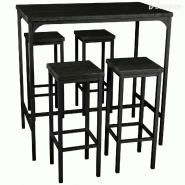 Yelloo - Mod. PARIS Ensemble table de bar rectangulaire (110x66xH110cm) et 4 tabourets noirs - noir métal 0805698370929