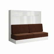 ARMOIRE LIT ESCAMOTABLE VERTIGO SOFA FAÇADE BLANC BRILLANT CANAPÉ MARRON COUCHAGE 160*200 CM