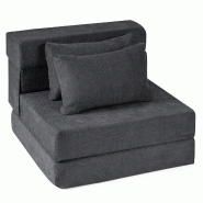 COSTWAY Canapé lit, fauteuil lit convertible 3‑en‑1 avec 2 coussins, canapé futon en tissu chenille pliable, matelas au sol, canapé confortable