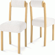 COSTWAY Lot 2 chaises salle à manger rembourrées bois, 150kg, dossier cylindrique, modernes, cuisine/salle/salon, Naturel+Blanc - blanc Bois manufac