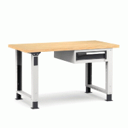 Établi plateau bois L.1500 mm avec pieds réglables et bloc 1 tiroir NOVALP
