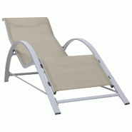 Helloshop26 - Transat chaise longue bain de soleil lit de jardin terrasse meuble d'extérieur textilène et aluminium crème 02_0012931 - aluminium 30