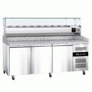 Meuble à pizza réfrigéré Tropicalisée 3 portes avec vitrine ingrédients (9x GN1/3) PREMIUM - GOLDINOX - 3701770829392