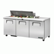 Table de préparation réfrigérée positive 12 bacs GN 1/6 3 portes pleines 538L True