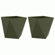 Helloshop26 - Lot de 2 jardinières modernes extérieures 40 x 40 x 40 cm style épuré en acier vert olive 02_0053069 - vert acier 3000237743869