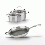 Lot Poêle 32cm & 2 Faitouts 16/20cm Elo Relief Evolution - gris inox 3176239954753