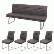 Mendler Ensemble de salle à manger HWC-H70, groupe de salle à manger Ensemble de salle à manger, tissu/textile acier inoxydable brossé ~ gris-brun