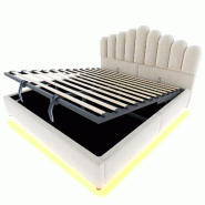Merax Lit rembourré LED 180x200 cm, lit double en velours beige avec coffre hydraulique, sommier et tête volumineuse - beige multi-matériau LDU0062