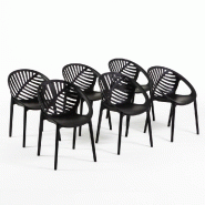 RATTATAN Set de 6 chaises en polypropylène avec fibre de verre empilables pour jardin, bar et restaurant, structure robuste et légère - Vivian - No