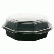 Barquette octogonale fond noir avec couv transparent 443cc 16x16x16cm - par 405