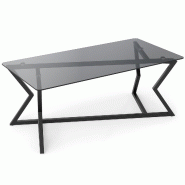 COSTWAY Table Basse en Verre Trempé, Rectangulaire avec Cadre Métallique Géométrique, Moderne, pour Salon - gris Bois manufacturé TH32162NW