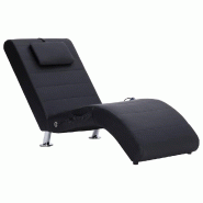 Décoshop26 - Méridienne chaise longue pour intérieur fonction massage avec oreiller en PVC noir pieds en acier DEC026140 - noir acier 3000255647026