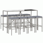 Helloshop26 - Ensemble de bar de jardin 9 pièces avec coussins gris poly rotin - 3000732282726