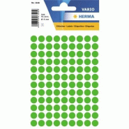 HERMA 540 pastilles adhésives coloris vert fluo, Ø 8 mm (5 feuilles 9x16 / cdt) - 1848