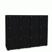 Meuble 12 cases de couleur - MDD - Noir, A clé, 4 x 3 cases