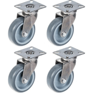 Roulette 75mm 3" en acier inoxydable caoutchouc gris, pivotante, 240kg, jeu de 4 Roulette 75mm 3" en acier inoxydable caoutchouc gris, pivotante, 240kg, jeu de 4