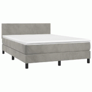 Décoshop26 - Cadre de lit LED avec sommier tête de lit matelas surmatelas 140x190 cm tissu velours gris clair TDL0207859 - gris 3001239488000