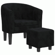 Décoshop26 - Fauteuil lounge design moderne avec repose-pieds dossier arrondi en velours noir DEC026841 - noir 3000256033705