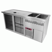 Diamond - Comptoir bar 2 compartiments, égoutoir+grille, 2 cuves à droite. - réf. KBR/22D - gris inox AKS-KBR/22D