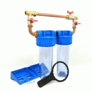 Porte filtre À eau double nu 9"3/4 pour cartouches filtration eau insert laiton20/27 (3/4")avec by-pass - station filtre double fabrication franÇaise