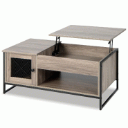 Helloshop26 - Table basse à plateau relevable 104 x 52,5 x 58 cm avec rangement pratique et design industriel en bois gris 20_0013751 - 3000227907554
