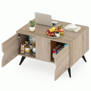 Helloshop26 - Table basse moderne avec rangement 80 x 60 x 46 cm pour salon et bureau style chic en MDF naturel 20_0018823 - 3000232621711