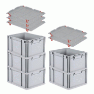 PROREGAL 5x Bac Euro NextGen Economy avec couvercle d'appui et 4 fermetures à glissière rouges poignées fermées 22x30x40cm 20L - noir plastique RM PROREGAL 5x Bac Euro NextGen Economy avec couvercle d'appui et 4 fermetures à glissière rouges poignées fermées 22x30x40cm 20L - noir plastique RM