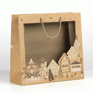 Sac luxe Bonnes Fêtes kraft poignées cordelières 35x13x33cm - par 12