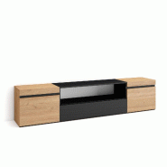SKRAUT HOME Meuble TV, Banc Télé, 200x45x35cm, Pour les TV jusqu'à 80", Meubles de salon, Chêne et noir - beige Bois manufacturé 47_17