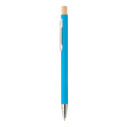 Stylo à bille en aluminium recyclé - finition caoutchoutée, bouton bambou et détails chromés - encre bleue Stylo à bille en aluminium recyclé - finition caoutchoutée, bouton bambou et détails chromés - encre bleue