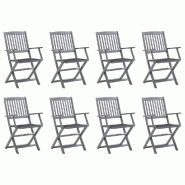 VidaXL Chaises Pliables D Extérieur Lot De 8 Et Coussins Bois D Acacia - gris 3078262
