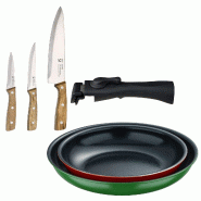 BERGNER - Jeu de 2 poêles Ø22/26 cm en aluminium pressé avec manche amovible avec jeu de 3 couteaux en acier inoxydable pour cuisine - PK9635