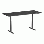 KIMEX - Bureau motorisé assis-debout 180x75cm, Plateau carbone à bords arrondis/Pied noir - plastique 3700685428027