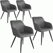 Lot de 4 chaises pieds noirs - design élégant en tissu gris - ergonomiques et stables pour salon, cuisine ou salle à manger - 08_0000101 Lot de 4 chaises pieds noirs - design élégant en tissu gris - ergonomiques et stables pour salon, cuisine ou salle à manger - 08_0000101