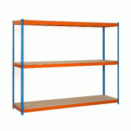 SimonRack Rayonnage industriel, 1500x1500x750 mm, 400 kg au point de flexion, 3 étagères bois, rayonnage garage, Bleu/Orange/Bois- Ecoforte - orange
