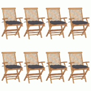 VidaXL Chaises De Jardin Avec Coussins Anthracite Lot De 8 Teck Massif - gris 3072904