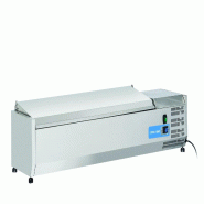Vitrine réfrigérée inox pour condiments, 6 bacs GN1/4. Dimensions 140x33,5x28,1 cm. Température +2°C/+8°C. Cool Head VRX 14/33S/S - 1795